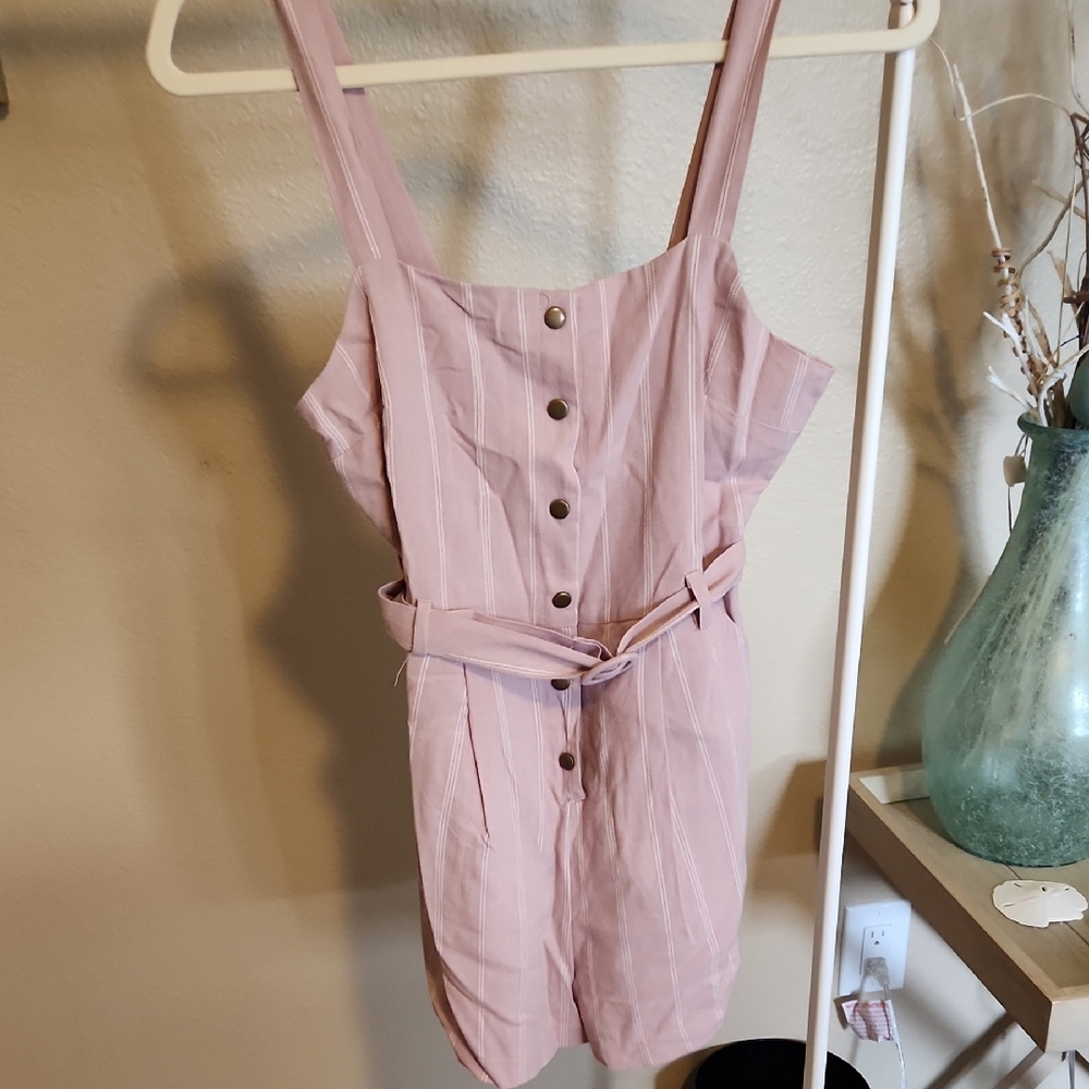 Pink Striped Jumpsuit with Belt